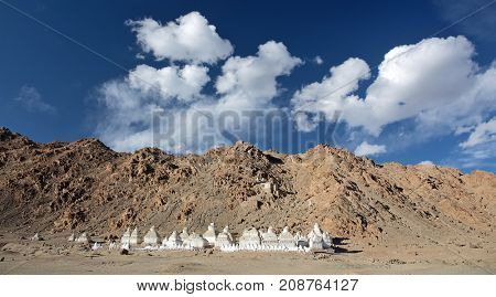 Buddhistic stupas (chorten) in the Himalayas, Ladakh, Jammu & Kashmir, India