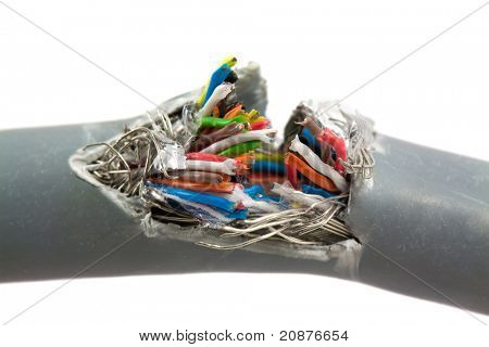 Broken wires isolated on white background