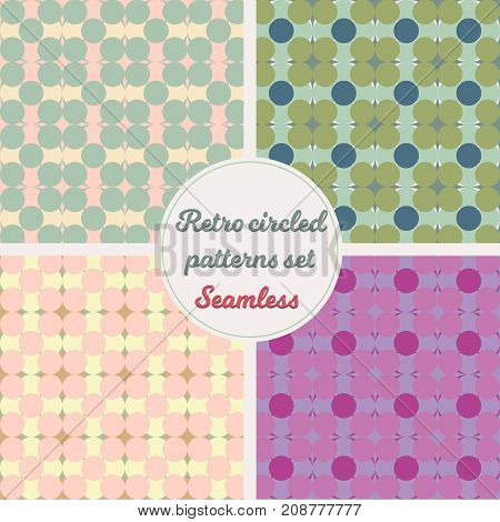 A set of seamless patterns with retro colored circles. Vector EPS