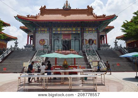 Bangkok Thailand October 14, 2017 : front entrance of Leng Nei Yi 2 or Barom Racha Kajanapisek Anusorn Canasongjennigairangsan Chinese temple in Thailand