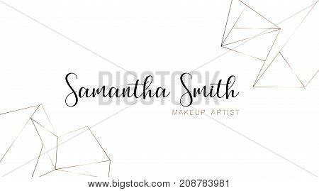 Makeup artist business card template with a gold geometric pattern. Gold polygonal texture. Corporate identity template in trendy colors with geometric shapes for modern cute romantic design