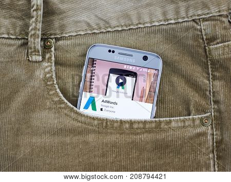 MONTREAL CANADA - OCTOBER 2 2017: Google Adwords android app on S7. Google AdWords is an advertising service by Google for businesses wanting to display ads.