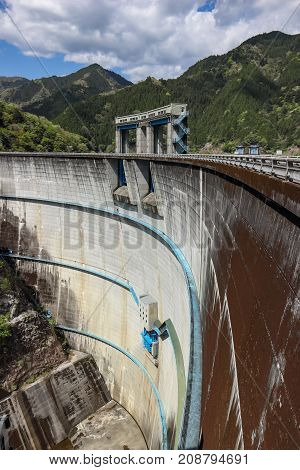 Lake Midori and Shintoyone Dam in Aichi, Japan.