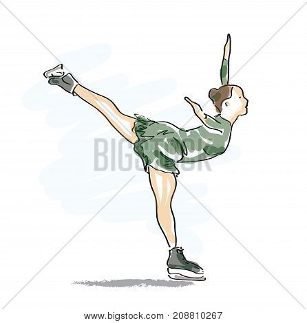 Ice    Skating woman in green - vector illustrstion