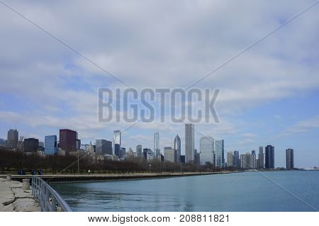 Skyscapers And Skylin Of Chicago And Lake Michigan From Milennium Park