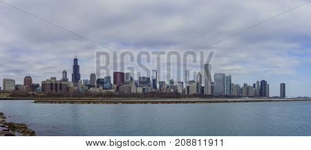 Skyscapers And Skylin Of Chicago And Lake Michigan From Milennium Park