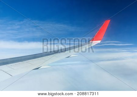 Airplane Wing In Blue Sky