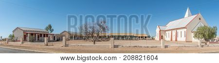 KARASBURG NAMIBIA - JUNE 13 2017: The Roman Catholic Holy Trinity Church and school in Karasburg in the Karas Region of Namibia