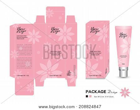 Cosmetic Packaging Template Vector Illustration. Cream layout. beauty products. flower patterns. Body care, spa, Oil, lotion, shampoo, Realistic bottle mock up. flyer, label artwork. graphic design.