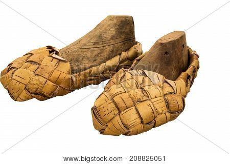 Lapti Bast Shoes Are Clad In Ancient Wooden Shoe Pads