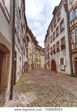 Old street in Little Venice, petite Venise in Colmar, Alsace, France