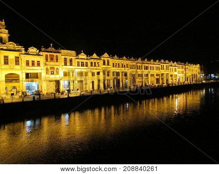 Night view of Chikan village riverbank in Kaiping Guangdong China