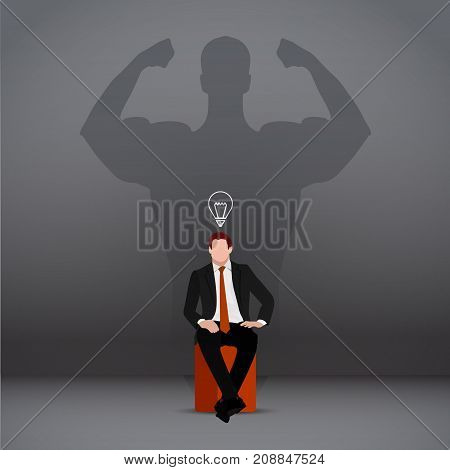 Leadership isometric flat concept.businessman with shadows on the wall. Shadow of leader looks like a shadow of strong. The business advantage