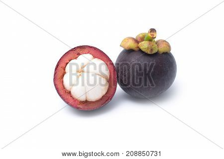Mangoteen isolated on white background. Mangoteen violet fruit from Thailand