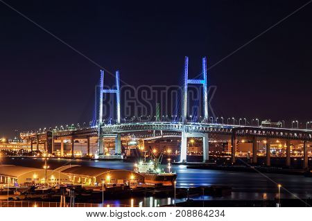 Nightview of Yokohama Bay Bridge in Kanagawa, Japan.