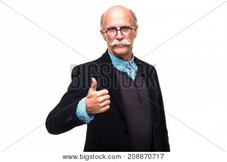 Handsome Senior Old Man Senior Thumbs Up Isolated On White Background
