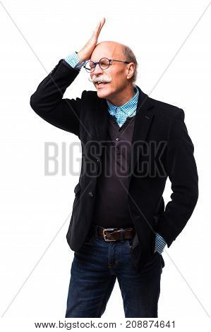 Sclerotic Middle Aged Senior With Grayed Hair Forgot Appointment On White Background