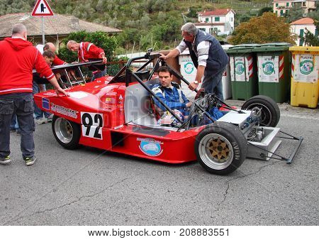 Chiavari Italy - October 10 2017: Uphill speed race Chiavari-Leivi: Sport prototype Polini 05 kawasaki raced in race by Franco Gozzi of the racing team Racing For Genova.