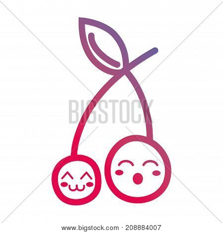 line kawaii cute cherry fruit vector illustration