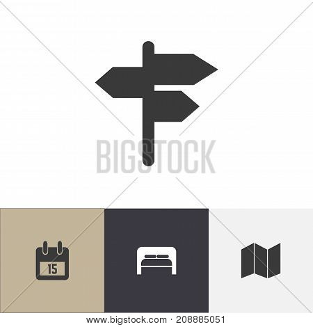 Set Of 4 Editable Trip Icons. Includes Symbols Such As Pamphlet, Date Block, Bedtime And More