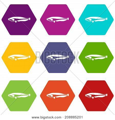 Atlantic mackerel, Scomber scombrus icon set many color hexahedron isolated on white vector illustration