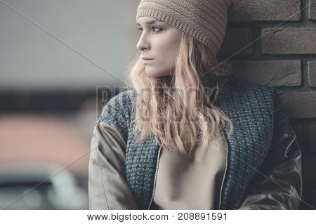 Pretty Young Caucasian Girl Fashion Dress Outdoor