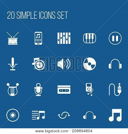 Set Of 20 Editable Media Icons. Includes Symbols Such As Earphone, Equalizer, Loudspeaker And More