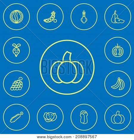 Set Of 12 Editable Cooking Outline Icons. Includes Symbols Such As Banana, Cole, Turnip And More