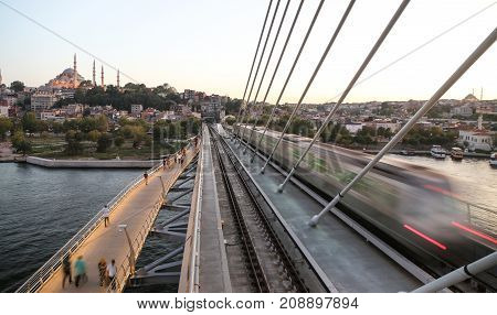 Golden Horn Metro Bridge In Istanbul, Turkey