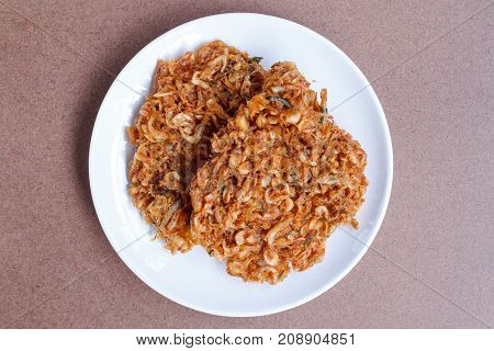 Thai street food Crispy shrimp, Fried Krill ,top view