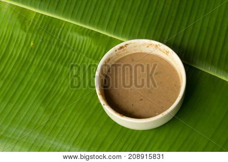 Nam Prik on Banana leaf green Nature house