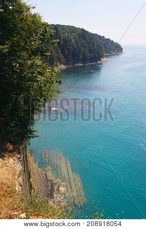 Amazing view from the high coast to the sea and the shore with coastal reefs