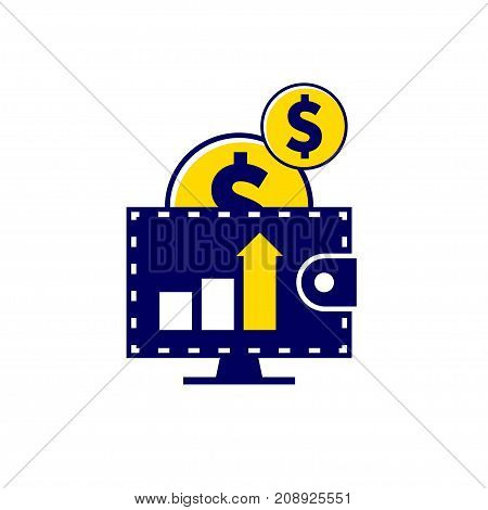 Money Falling Down In Wallet. The Income Increases. Flat Design, Vector Illustration. Isolated On Wh