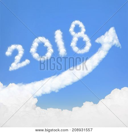 happy new year 2018 white cloud and blue sky on sunny day.
