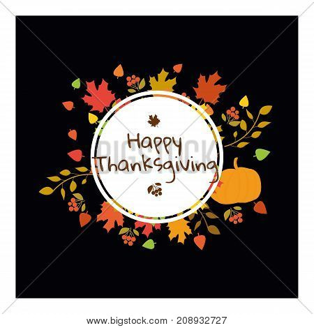 Happy Thanksgiving. Greeting card with pumpkin on an autumnal background. Vector illustration