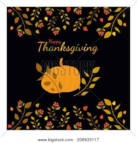 Happy Thanksgiving. Greeting card with pumpkin on an autumnal background. Vector illustration
