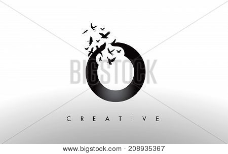 O Logo Letter With Flock Of Birds Flying And Disintegrating From The Letter.
