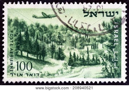ISRAEL - CIRCA 1953: A stamp printed in Israel shows Shaar Hogay on road to Jerusalem, circa 1953.