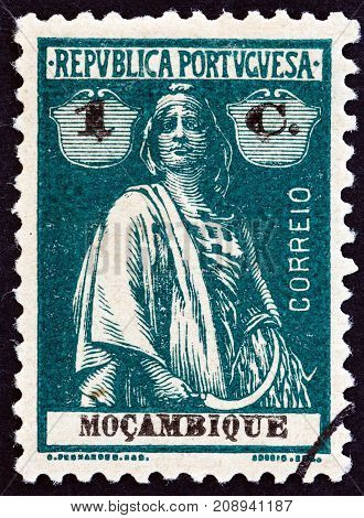 MOZAMBIQUE - CIRCA 1914: A stamp printed in Mozambique shows Ceres, circa 1914.