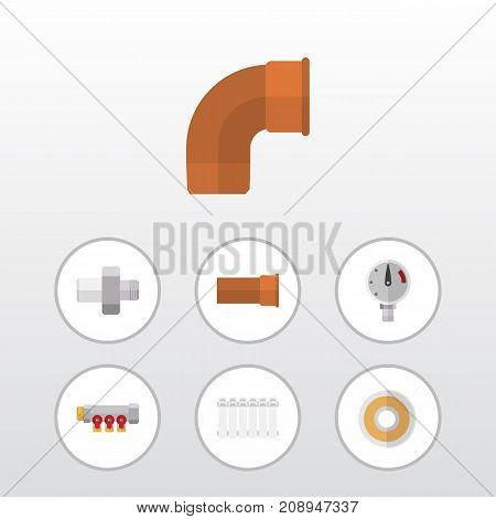 Flat Icon Plumbing Set Of Iron, Pipework, Radiator And Other Vector Objects