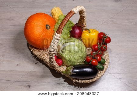 The basket contains vegetables for diet and health