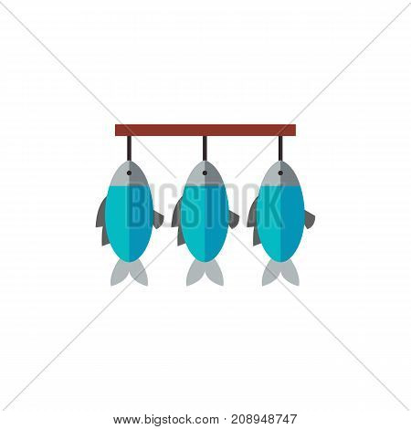 Vector icon of row of dried fish hanging on string. Stockfish, fish market, fishery. Seafood concept. Can be used for topics like food industry, gourmet, shopping