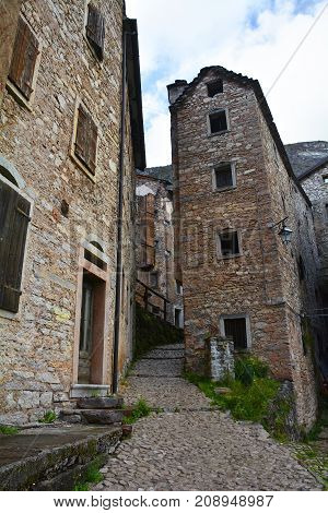 The hill village of Casso in Friuli Venezia Giulia north east Italy. With a population now of only 35 the village is famous locally for having being evacuated following the 1963 Vajont Dam disaster.