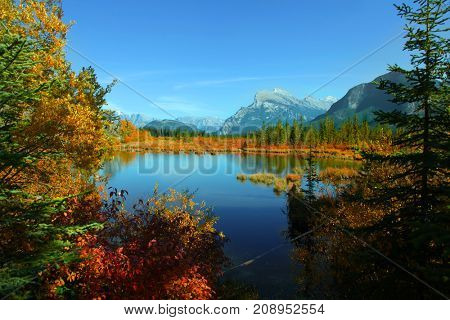 Scenic Vermilion lakes area at Banff national park Canada