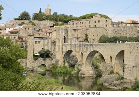 BESALU, SPAIN - JULY 26, 2017: Besalu a medieval town of Girona Catalonia Spain.