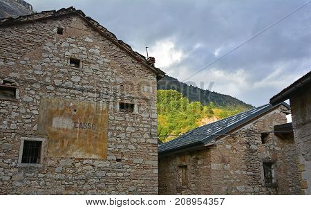 The hill village of Casso in Friuli Venezia Giulia north east Italy. With a population now of only 35 the village is famous locally for having being evacuated following the 1963 Vajont Dam disaster.