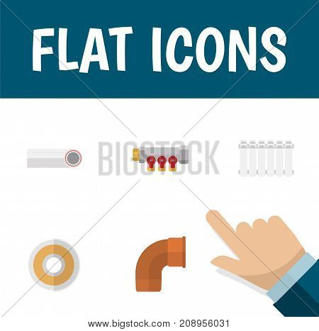Flat Icon Sanitary Set Of Roll, Pipework, Radiator And Other Vector Objects