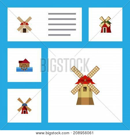 Flat Icon Alternative Set Of Turbine, Watermill, Wind Energy And Other Vector Objects