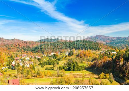 Beautiful town of Lokve in Gorski kotar, Croatia, in autumn, panoramic view
