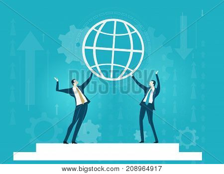 Businessmen holding up the Earth. Building future, support and world wide business development concept.